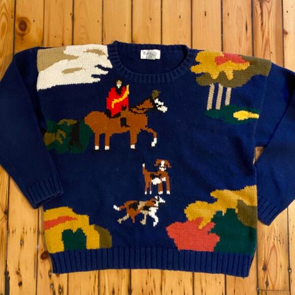 Other Sweaters - Amazing Vintage Horse and Beagles Fall Soft Sweater Size M/L